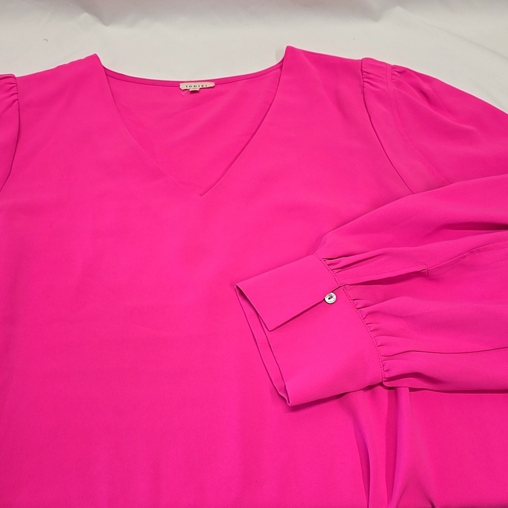 Jodifl Blouse Womens 3X Hot Pink V-Neck Long Puff Sleeve Barbiecore Office Chic